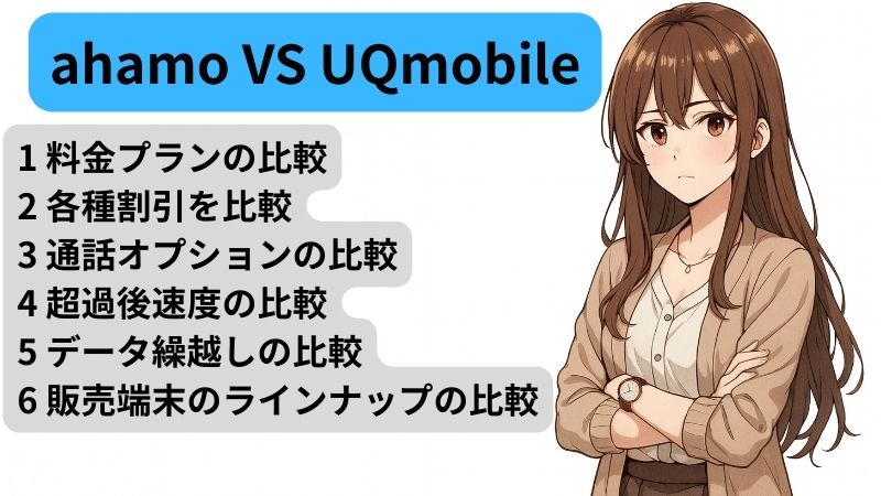 ahamoとUQmobileの料金を比較する女性