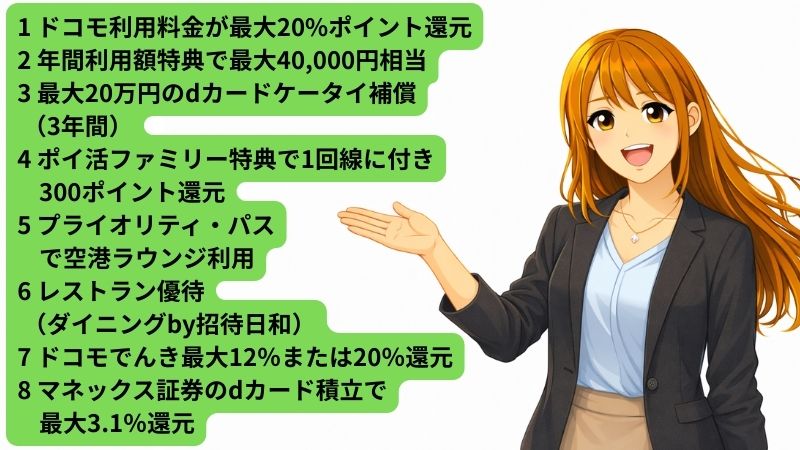 dカード PLATINUMのメリットを説明する女性