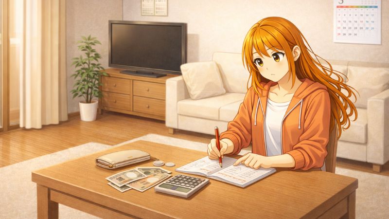 年間100万円達成できるか計算する女性